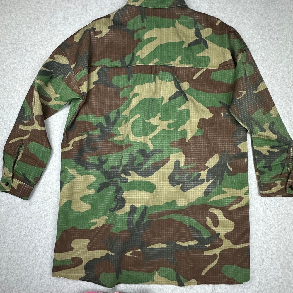 Missguided Camo Ripstop Oversized Button Up Shirt Raw Hem Woodland Camouflage - Picture 9 of 10